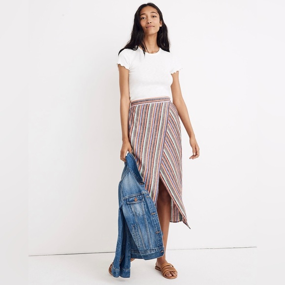 Madewell Overlay Midi Skirt in Rainbow Stripe Size XS - Picture 1 of 8